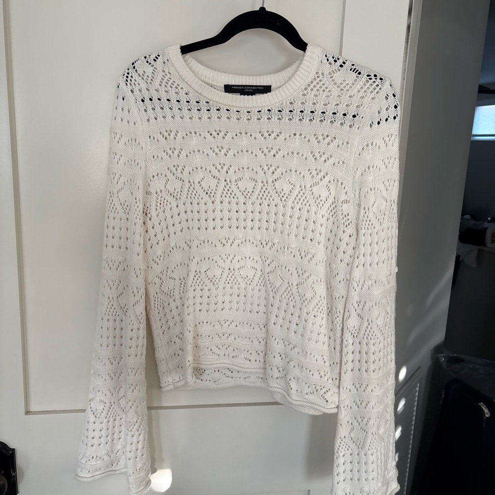 French connection Lightweight Crochet Knit Sweater - Cream